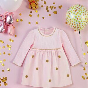 Mud Pie Pink & Gold Polka Dot Baby Girl Dress